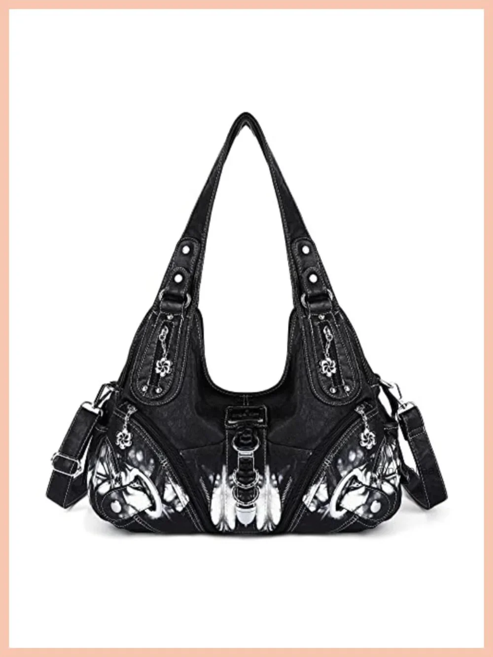 Large Faux Leather Hobo Satchel Handbag with Adjustable Strap, Convertible
